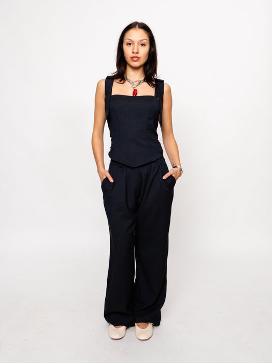 Black Wide Strap Wool Bustier Top