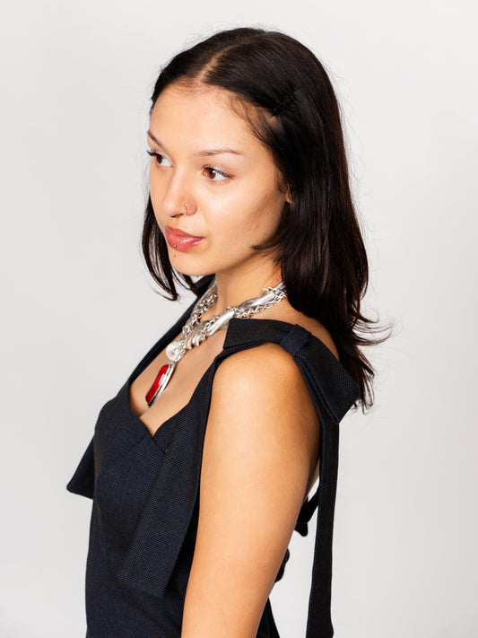 Black Wide Strap Wool Bustier Top