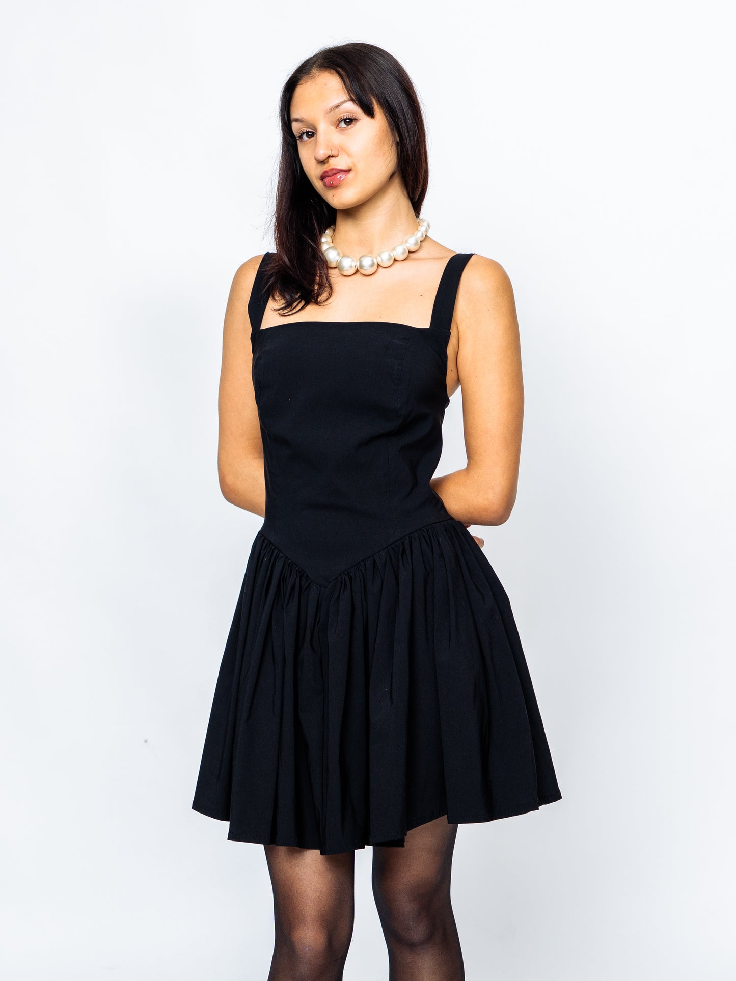 Black A Line Ruffle Hem Mini Dress