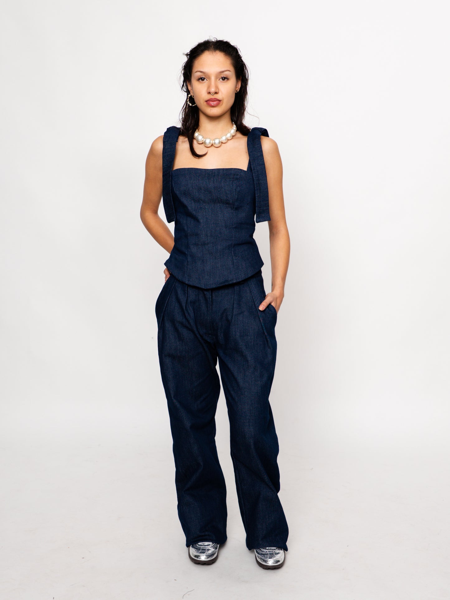 Pleated Denim Trousers