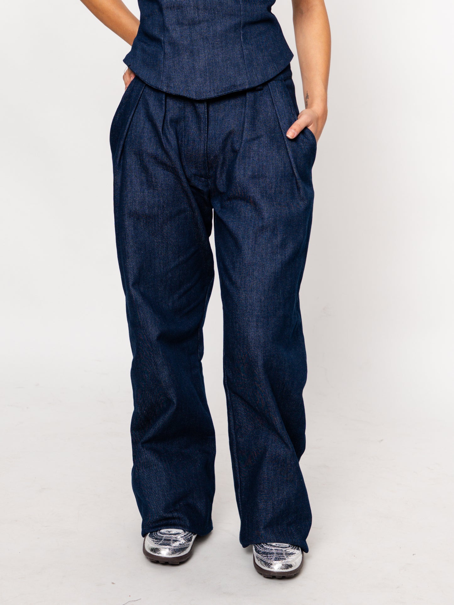 Pleated Denim Trousers