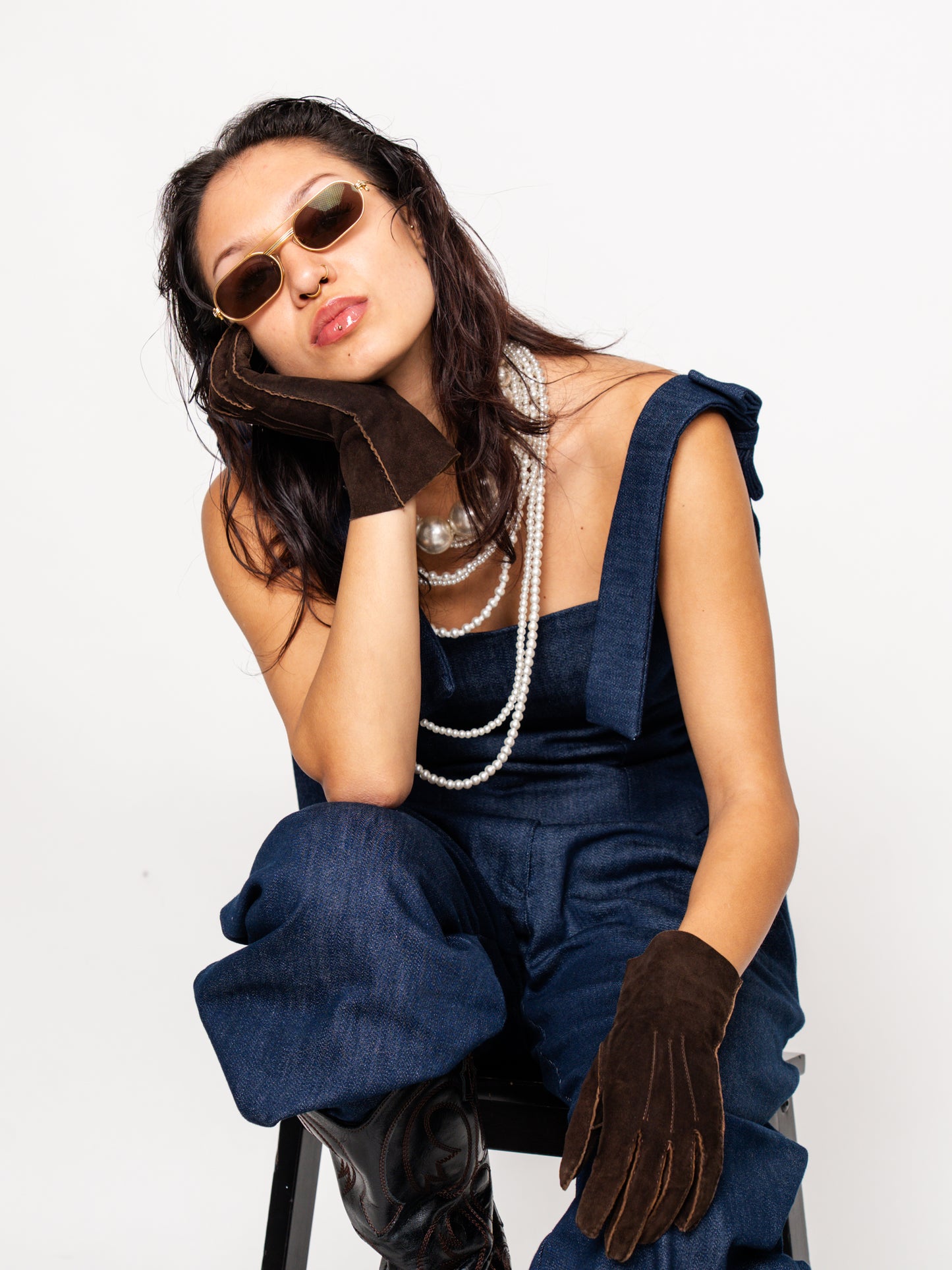 Dark Blue Wide-Strap Denim Bustier Top